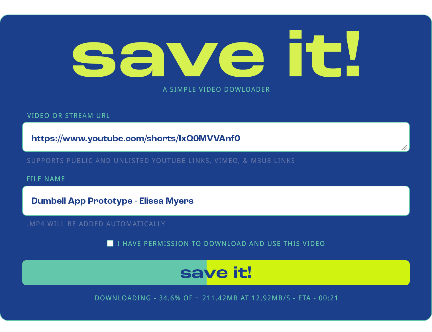 Save It! interface mockup