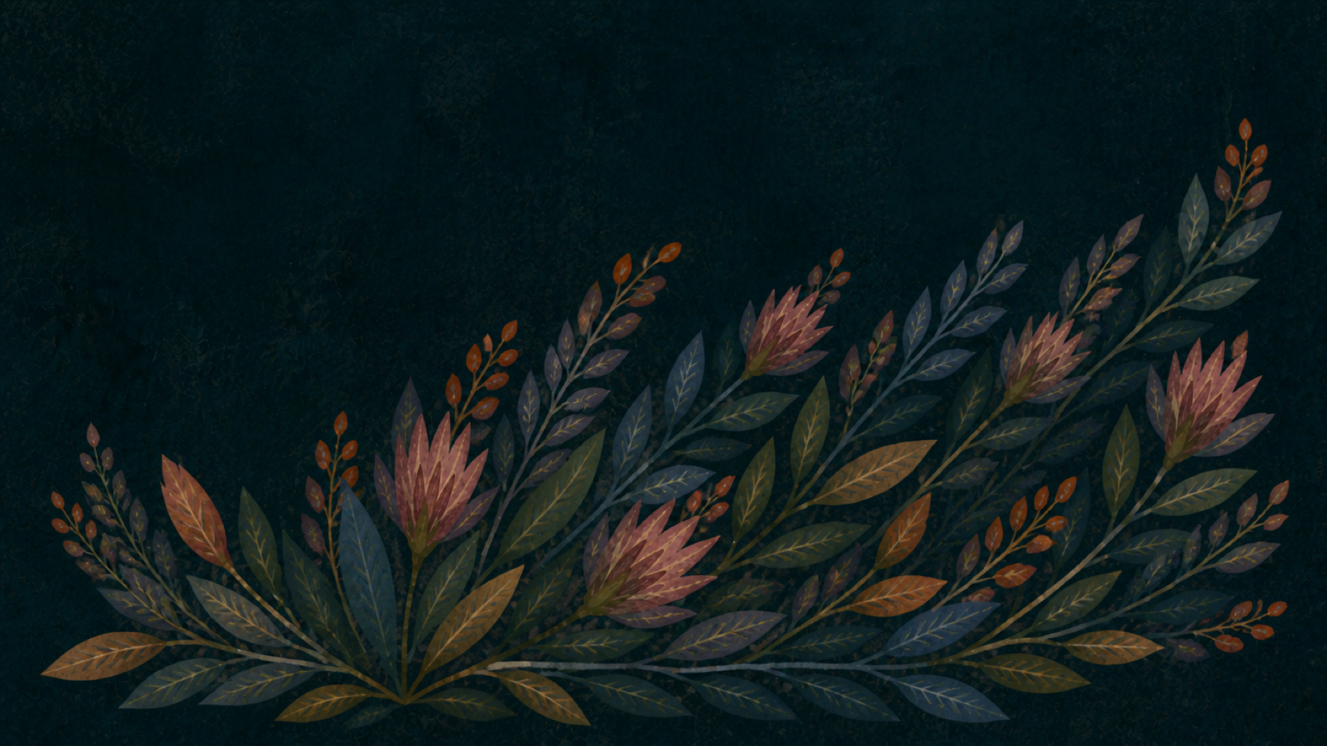 First botanical background variation with a dark background and warm floral accents.