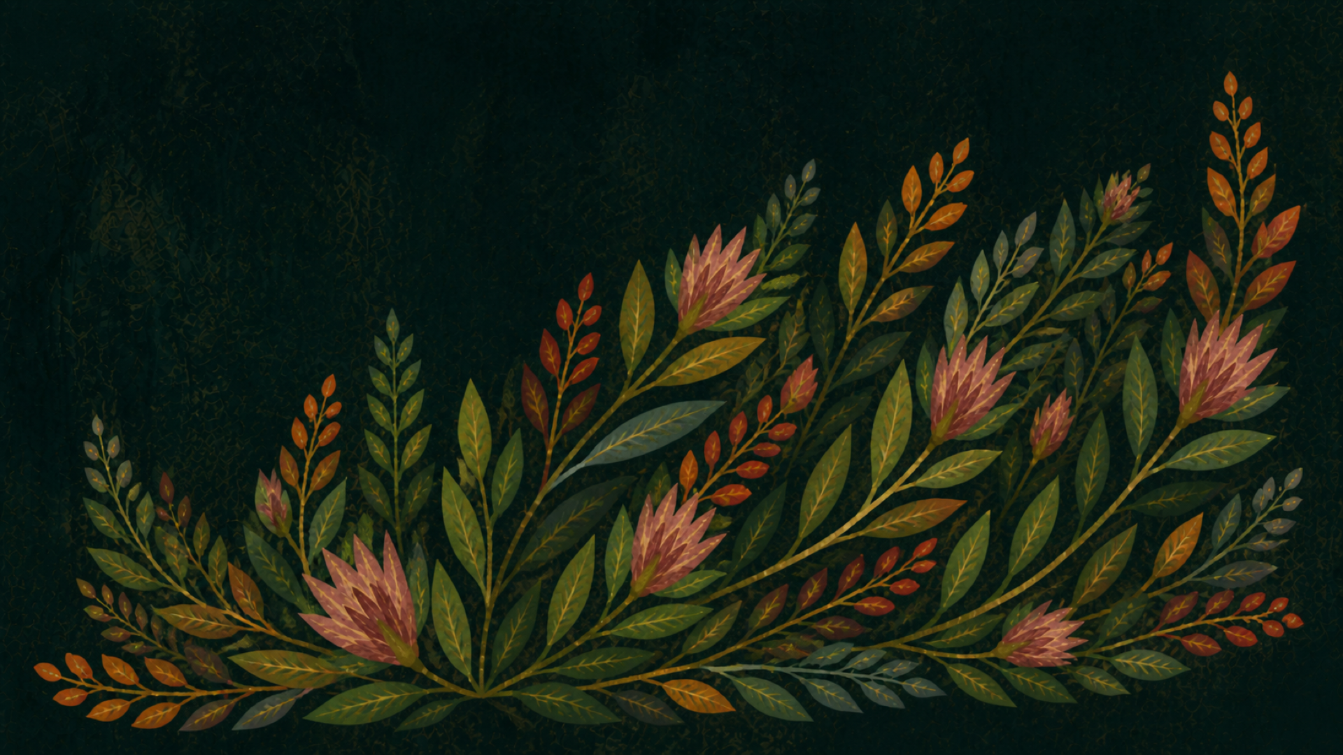 Third botanical background variation with denser flowers and green ochre leaves.
