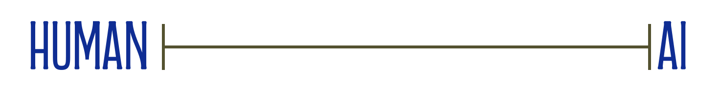 A simple diagram with the word Human on the left, AI on the right, and a line between them.
