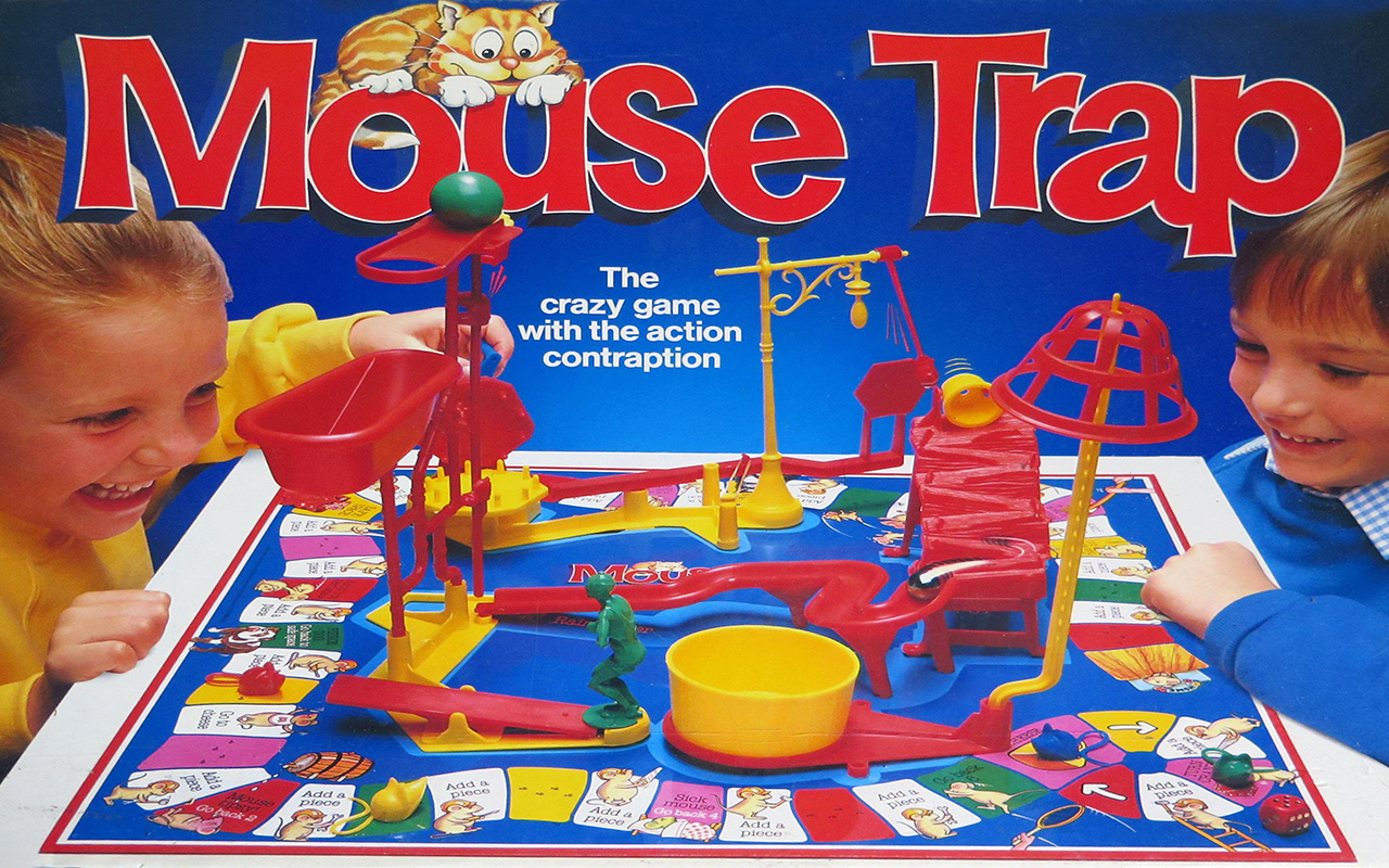 The Mouse Trap board game box showing children playing with the colorful action contraption.
